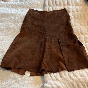 Elegant Brown Danier Leather Panelled Skirt